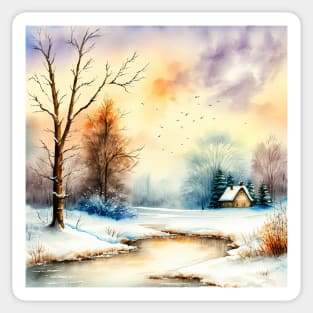 Chritsmas Snow Winter Watercolor Landscapes series 8 Sticker